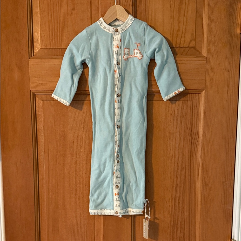 Finn + Emma Size 0-3 months Blue Baby Organic Cotton Sleep Gown w/car trim NWT